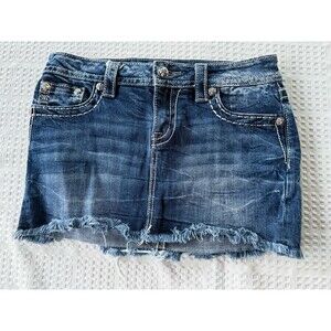 Denim Miniskirt frayed hem Y2K Miss Me Signature – Size 28